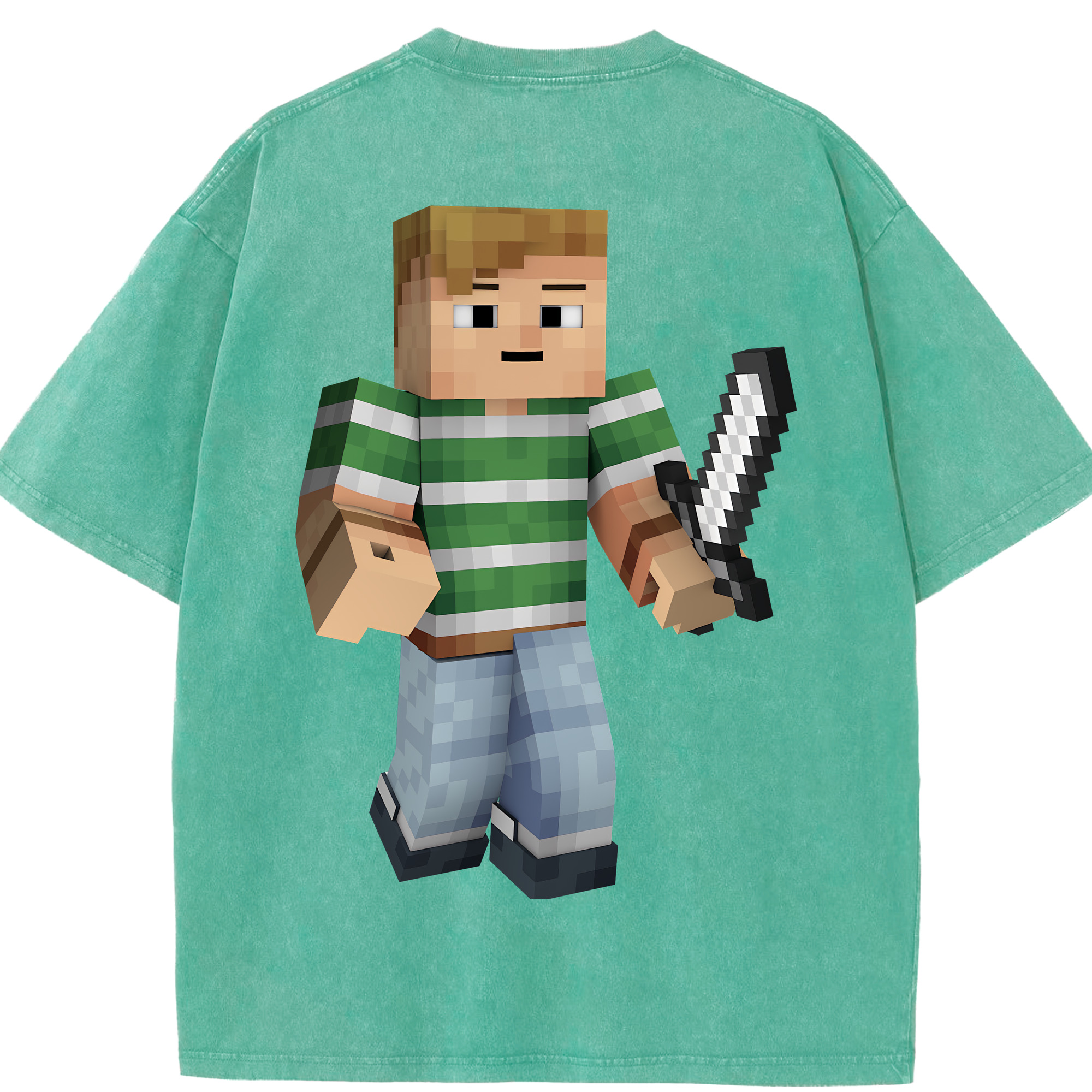 （画像用） マインクラフト ブロックの世界 Minecraft MC Block world 綿100% ヴィンテージ風 半袖Tシャツ（背面プリント）